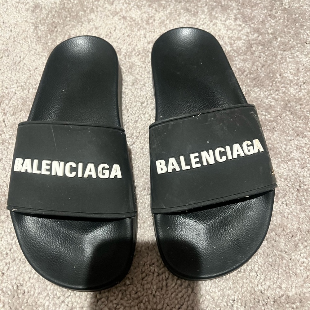 Balenciaga Black Logo Pool Slides